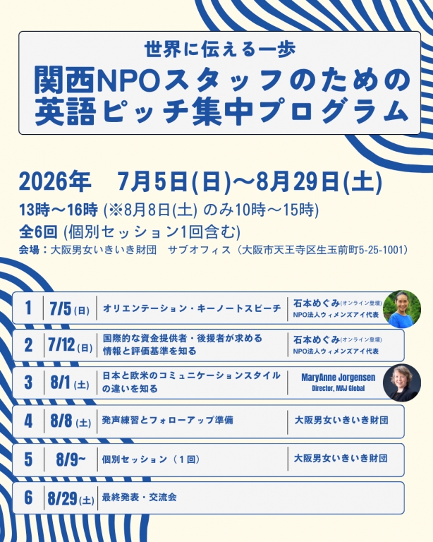 世界に伝える一歩　関西NPOスタッフのための英語ピッチ集中プログラム							