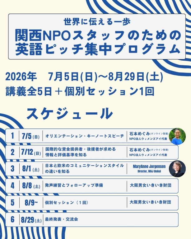 世界に伝える一歩　関西NPOスタッフのための英語ピッチ集中プログラム							